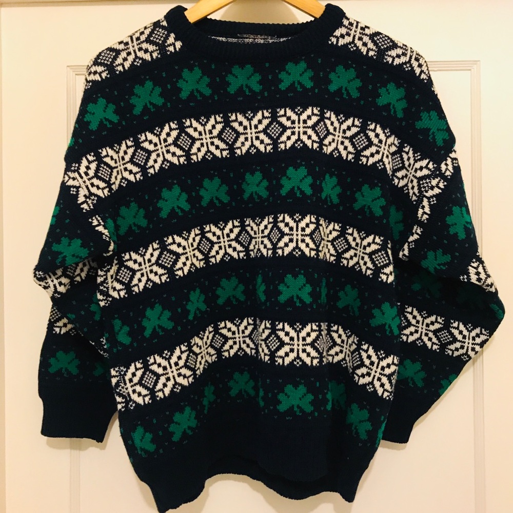 Vintage green cable-knit Irish sweater